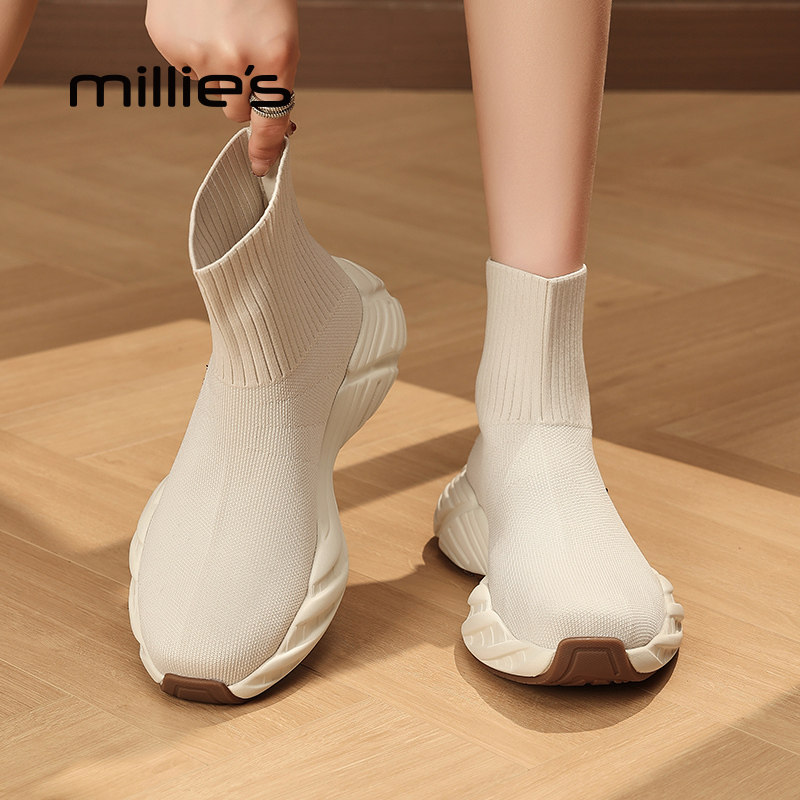 MILLIE'S/妙丽袜子靴女2026新款秋弹力靴厚底增高短靴休闲运动鞋Z