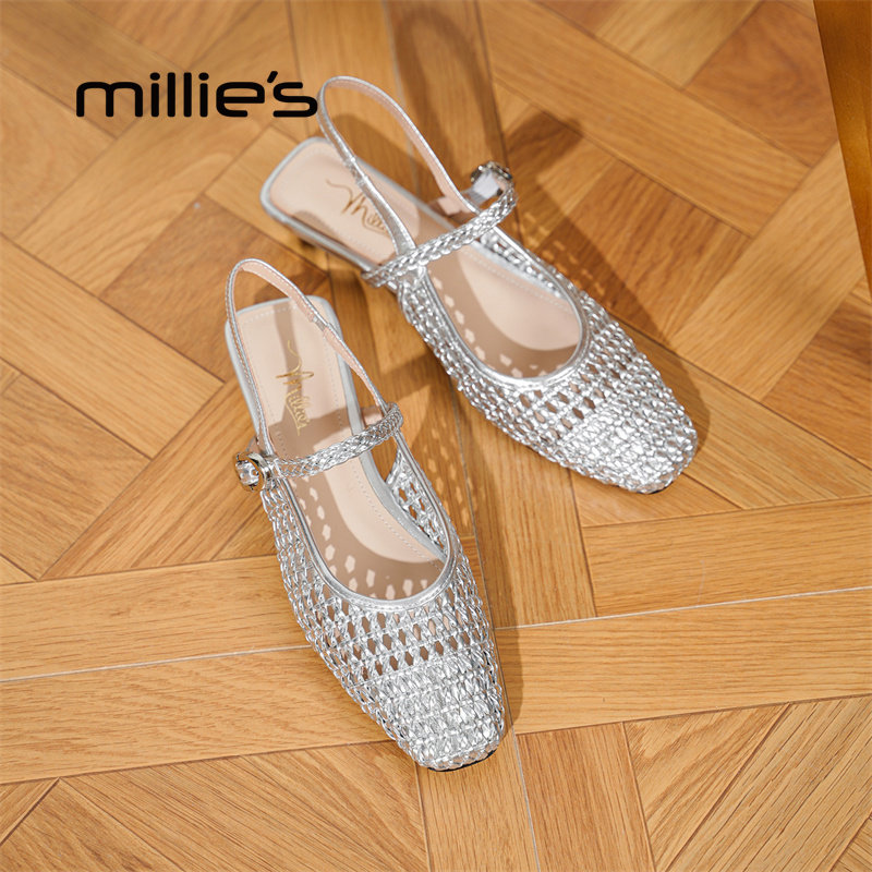MILLIE'S/妙丽真皮编织凉鞋女