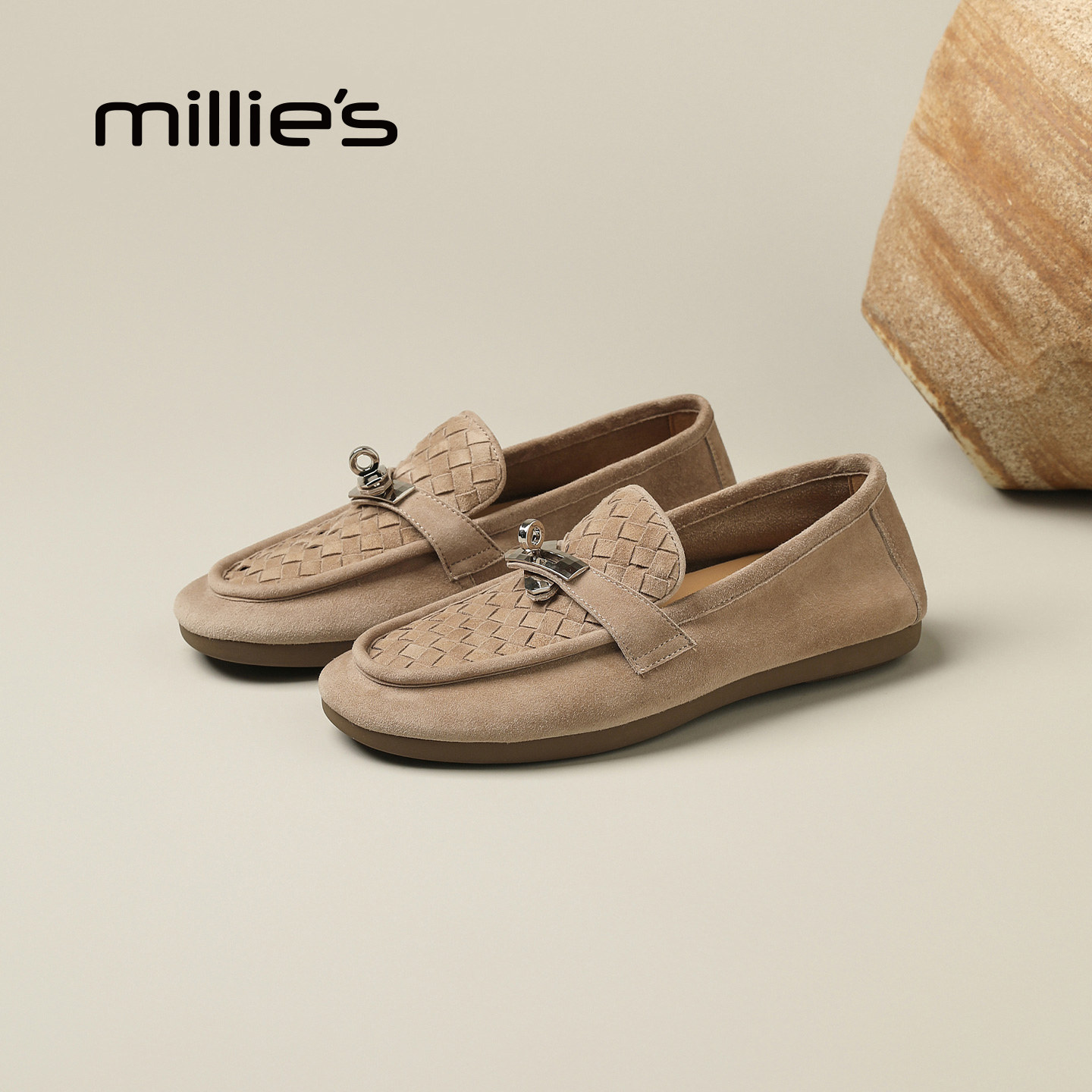 MILLIE'S/妙丽复古风反绒乐福鞋女2025新款流苏一脚蹬老爹鞋Q,女鞋,老爹鞋,淘宝优惠券,粉丝福利购,淘宝优惠卷