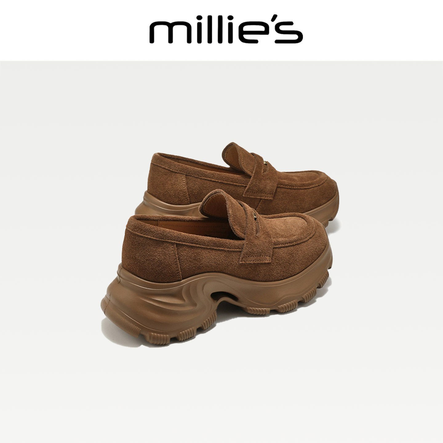 MILLIE'S/妙丽真皮厚底老爹鞋女