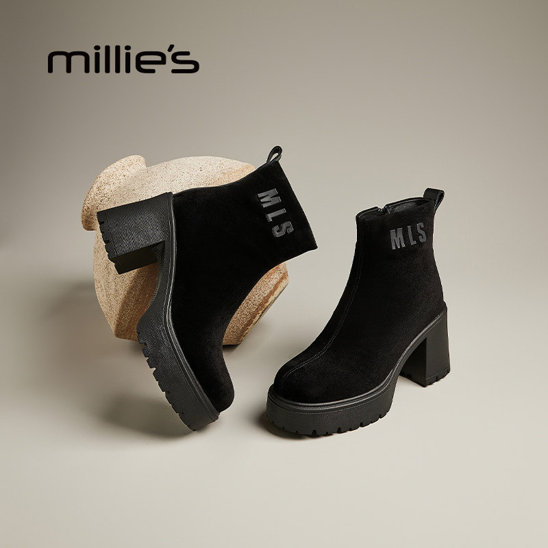 妙丽官方旗舰店2026新款超高跟靴子女冬季加绒短靴小个子马丁靴女