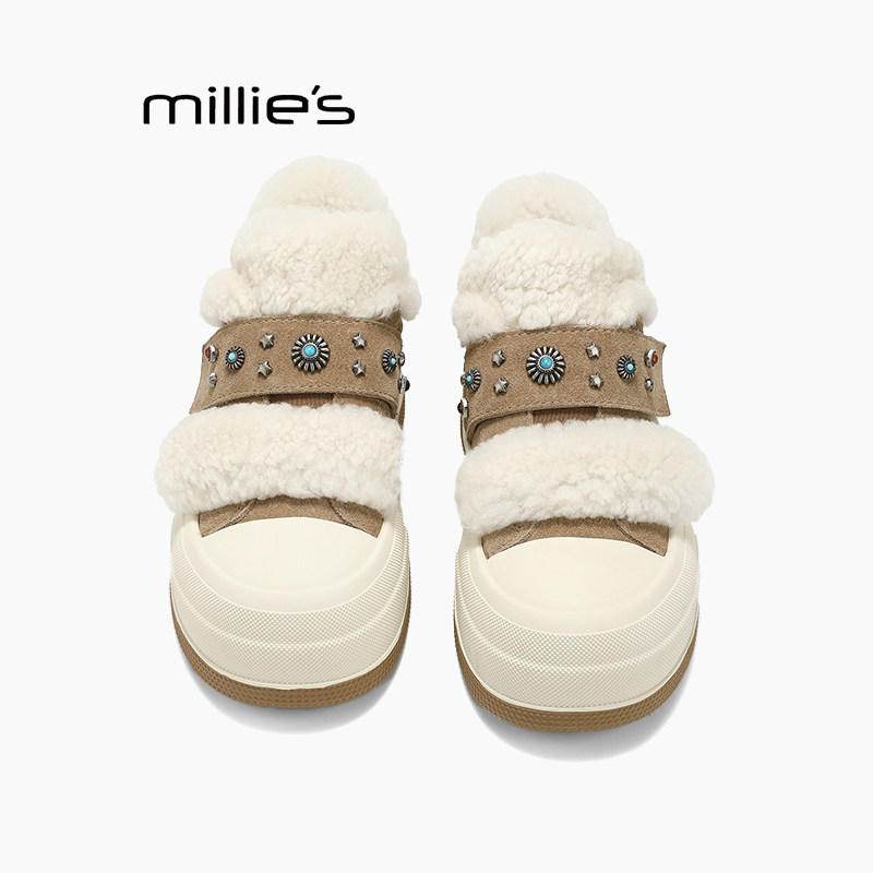 MILLIE'S/妙丽雪地靴女秋冬季新款加厚保暖棉鞋休闲板鞋舒适女鞋Q,女鞋,时尚休闲鞋,淘宝优惠券,粉丝福利购,淘宝优惠卷