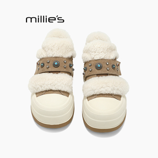 MILLIE'S/妙丽雪地靴女秋冬季新款加厚保暖棉鞋休闲板鞋舒适女鞋Q