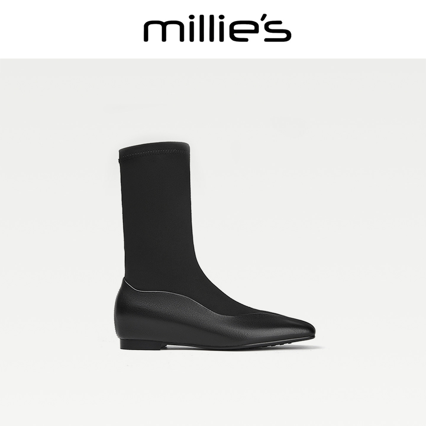 MILLIE'S/妙丽小香风拼色弹力绒面瘦瘦靴2025新款秋冬马丁靴女CZ,女鞋,马丁靴,淘宝优惠券,粉丝福利购,淘宝优惠卷