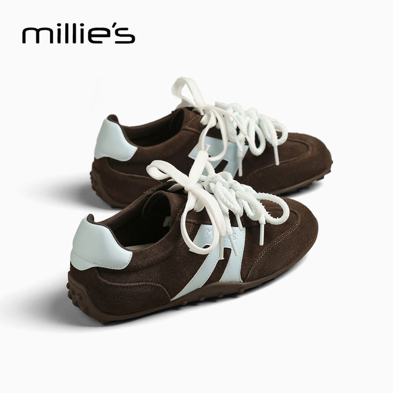 MILLIE'S/妙丽真皮复古德训鞋女2026新款秋季平底运动休闲阿甘鞋A,女鞋,时尚休闲鞋,淘宝优惠券,粉丝福利购,淘宝优惠卷