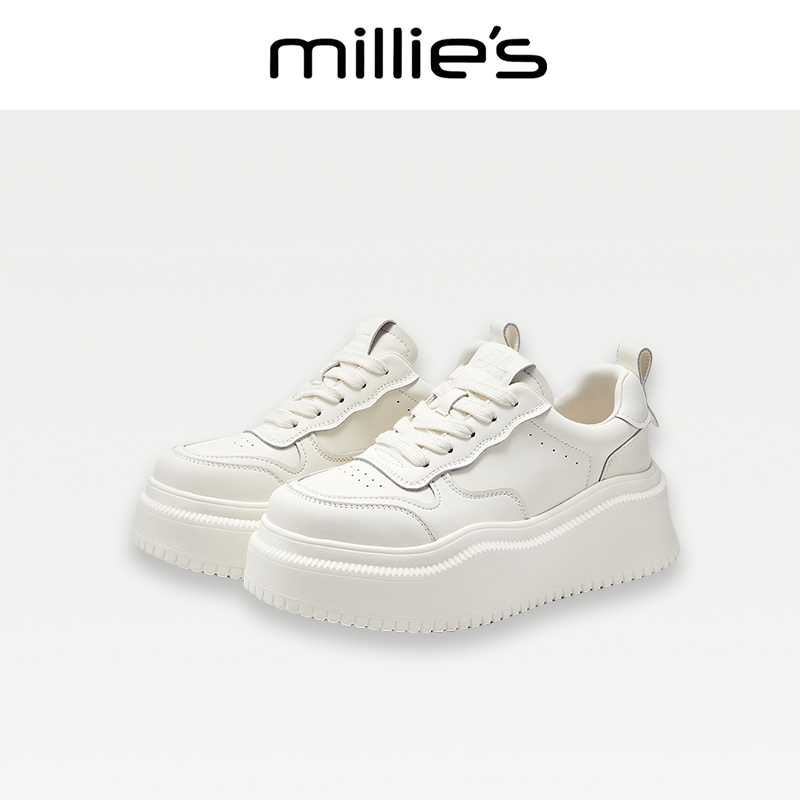 MILLIE'S/妙丽真皮厚底小白鞋