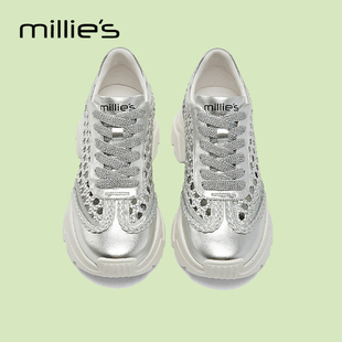 妙丽官方旗舰店游鞋女运动凉鞋2026夏款镂空透气厚底老爹鞋洞洞款