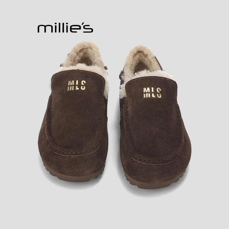 MILLIE'S/妙丽麂皮豆豆棉鞋女加绒保暖一脚蹬毛毛鞋外穿懒人鞋Q,女鞋,棉鞋,淘宝优惠券,粉丝福利购,淘宝优惠卷