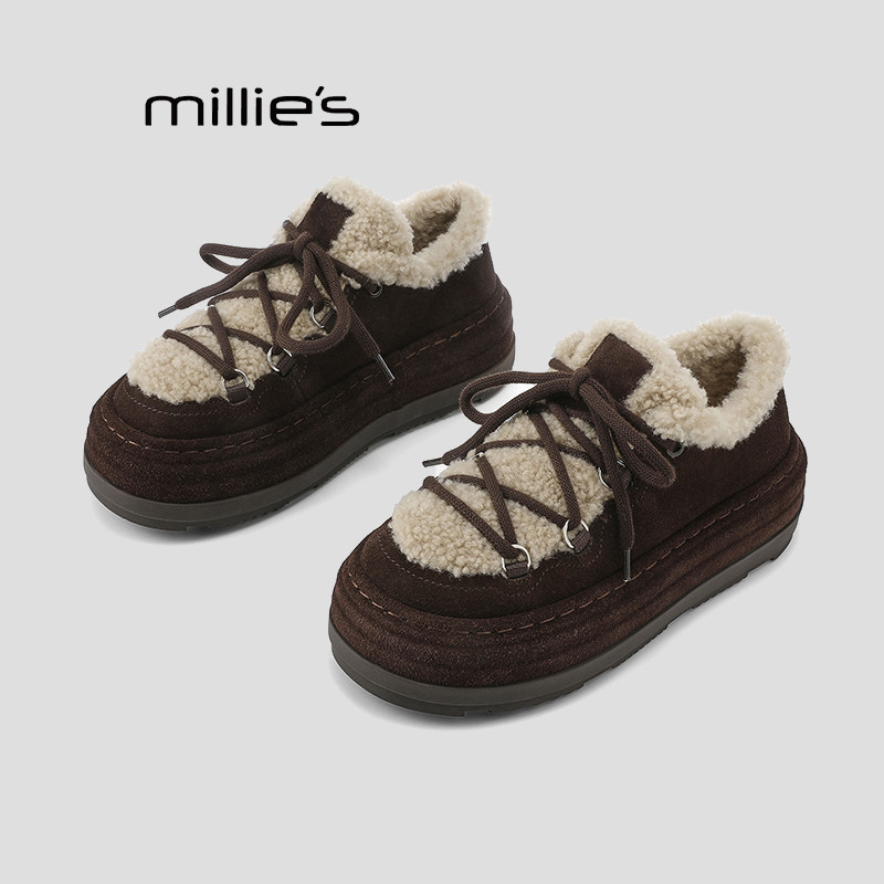 MILLIE'S/妙丽2025女鞋加绒保暖厚底增高乐福鞋豆豆鞋软深口单鞋Q,女鞋,棉鞋,淘宝优惠券,粉丝福利购,淘宝优惠卷