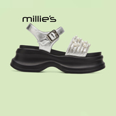 妙丽高官方旗舰店厚底凉鞋 增高松糕罗马鞋 女ins潮2026年夏季 新款