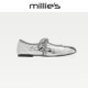 玛丽珍鞋 妙丽2026新款 MILLIE 法式 复古银色芭蕾鞋 平底单鞋 女C