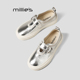 饰轻便舒适老爹鞋 MILLIE 女春季 真皮扣带装 妙丽银色厚底休闲鞋