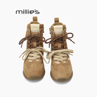 秋冬真皮增高系带百搭休闲高帮德训鞋 妙丽马丁靴女新款 MILLIE