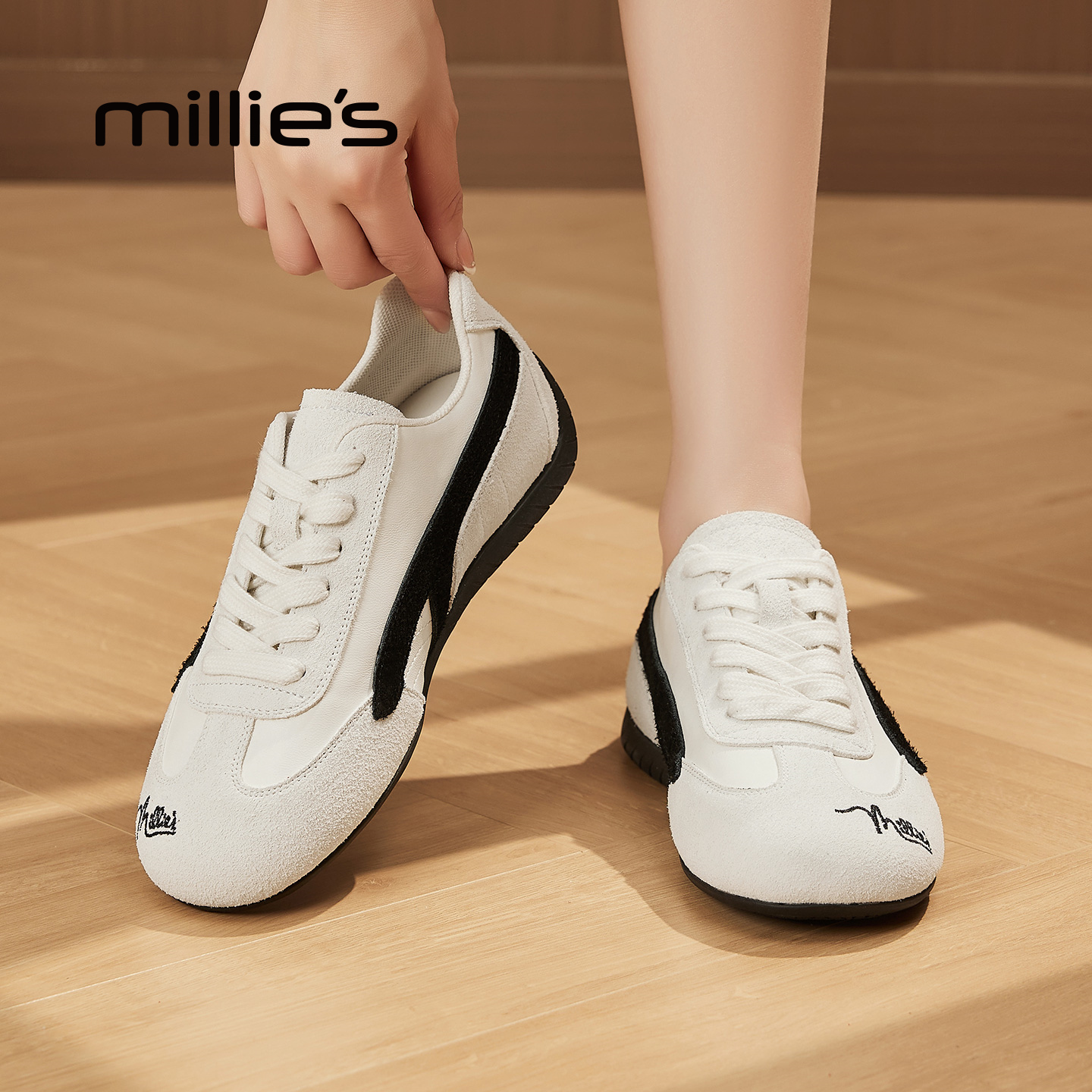 MILLIE'S/妙丽真皮复古德训鞋女