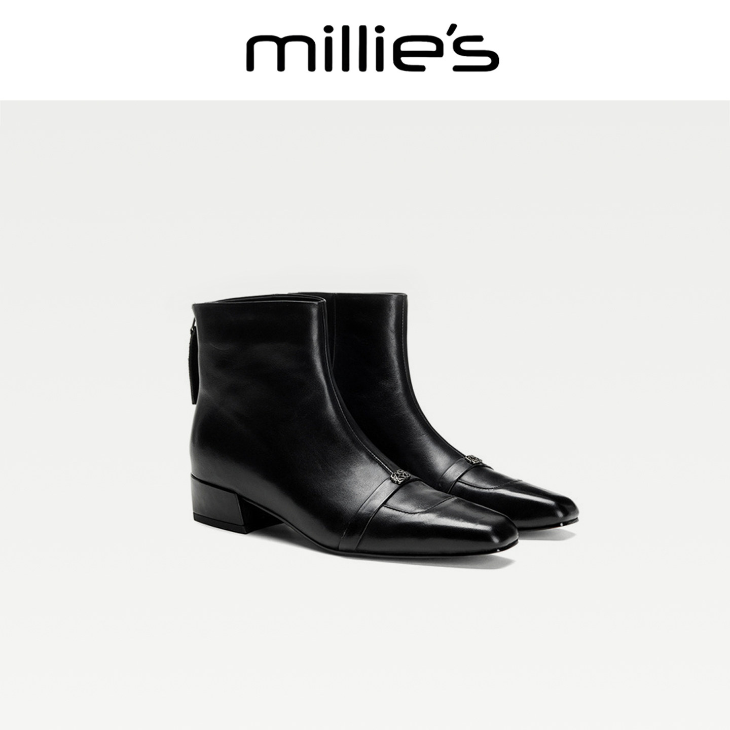 MILLIE'S/妙丽2026新款真皮百搭马丁靴女款英伦风短靴粗跟靴子CZ