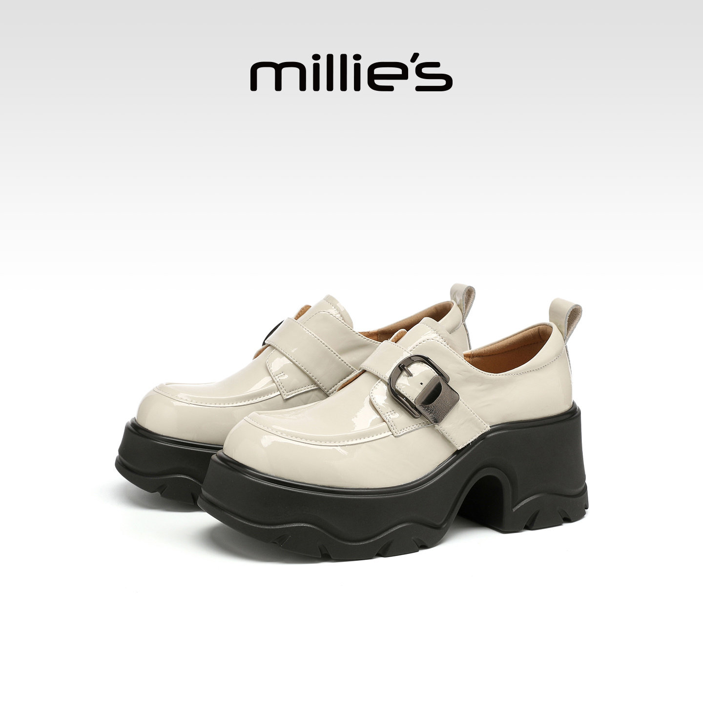 MILLIE'S/妙丽英伦风厚底乐福鞋女2026新款米色皮带扣增高松糕鞋Q,女鞋,玛丽珍鞋,淘宝优惠券,粉丝福利购,淘宝优惠卷