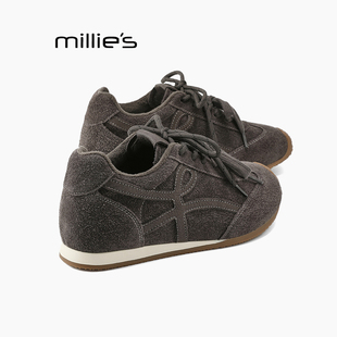 新款 妙丽秋季 真皮复古德训鞋 女休闲运动板鞋 潮Z MILLIE 厚底单鞋