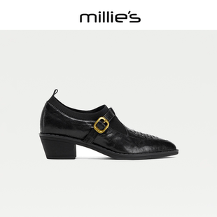 MILLIE'S/妙丽2026款浅口方头双皮带扣平底玛丽珍鞋时尚芭蕾鞋CQ