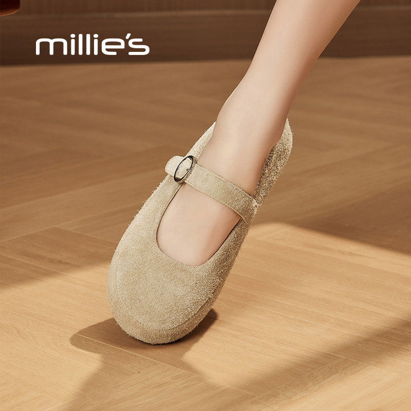MILLIE'S/妙丽2026年春季反绒皮玛丽珍鞋女一字带平底百搭单鞋Z,女鞋,勃肯鞋/软木鞋,淘宝优惠券,粉丝福利购,淘宝优惠卷