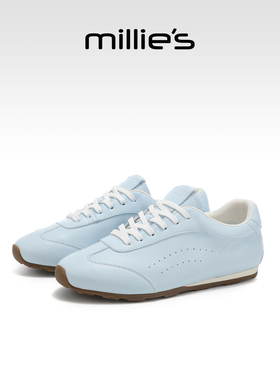 MILLIE'S/妙丽复古德训鞋女蓝色系带运动休闲鞋时尚百搭运动鞋Q