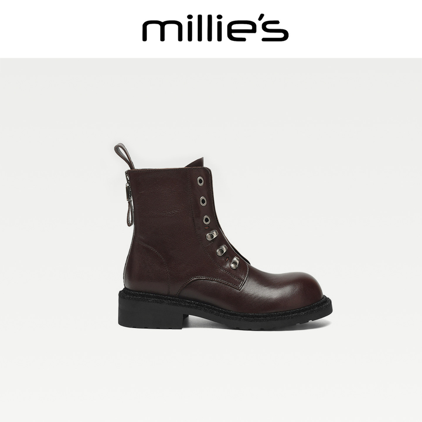 MILLIE'S/妙丽真皮后拉链马丁靴