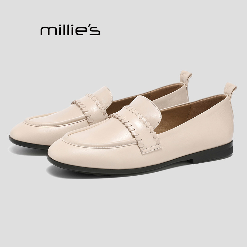 MILLIE'S/妙丽简约风真皮乐福鞋女春季平底一脚蹬豆豆鞋百搭女鞋Q,女鞋,乐福鞋（豆豆鞋）,淘宝优惠券,粉丝福利购,淘宝优惠卷