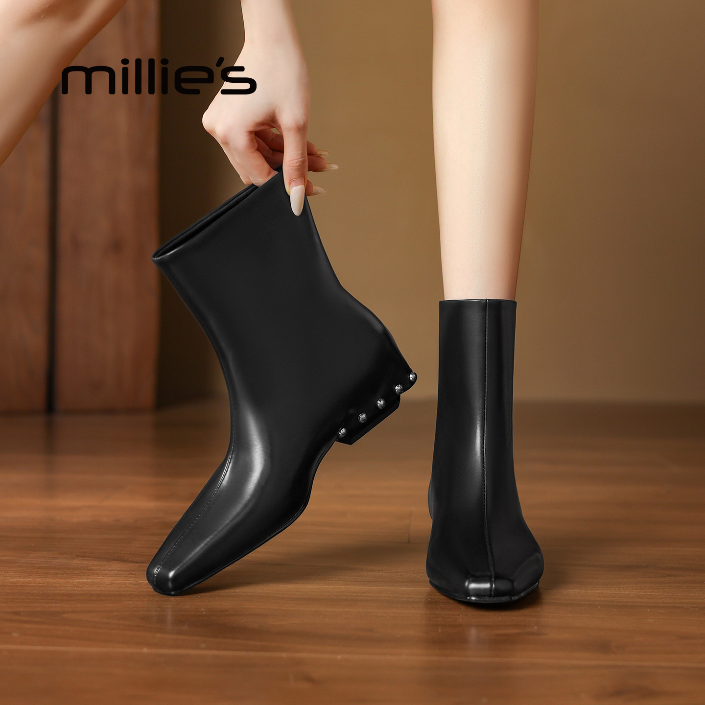 MILLIE'S/妙丽真皮短靴女巨好看