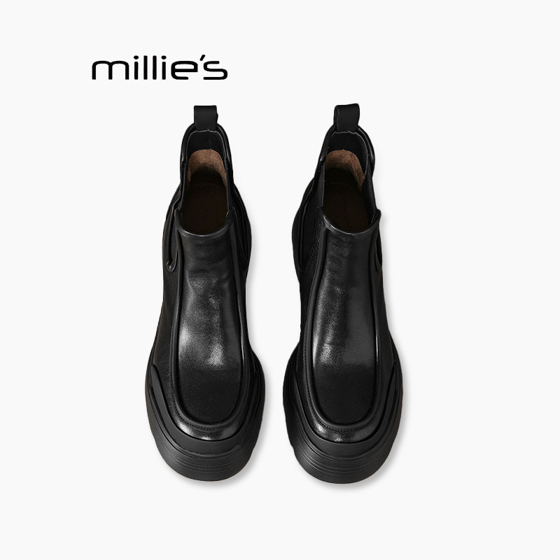 MILLIE'S/妙丽2025新款秋冬加绒保暖时装靴女厚底瘦瘦靴黑色Q,女鞋,马丁靴,淘宝优惠券,粉丝福利购,淘宝优惠卷