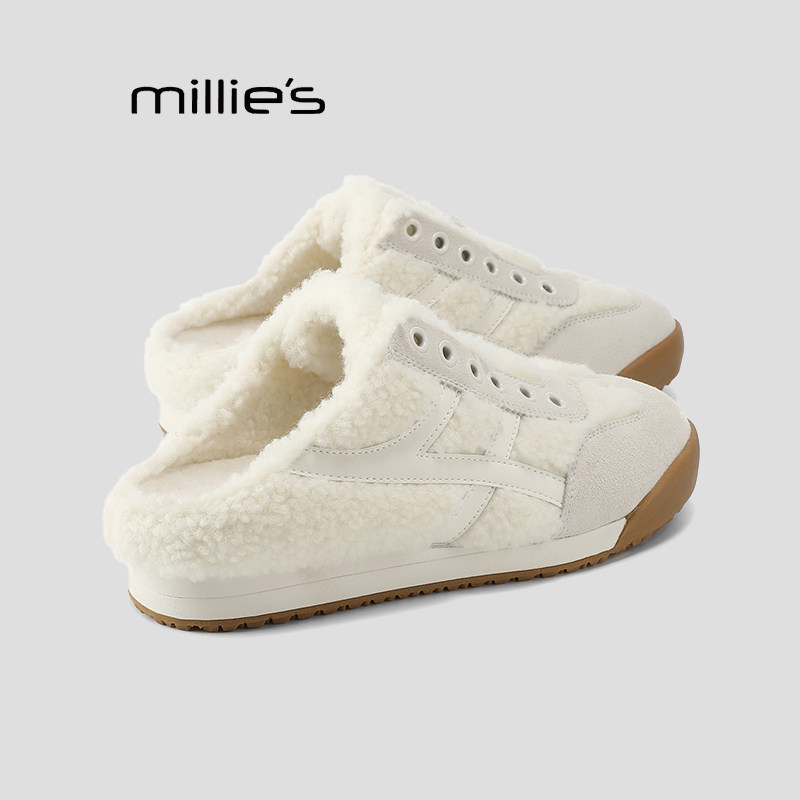 MILLIE'S/妙丽包头拖加绒毛毛拖鞋冬季保暖休闲鞋真皮百搭小白鞋Z,女鞋,德训鞋,淘宝优惠券,粉丝福利购,淘宝优惠卷