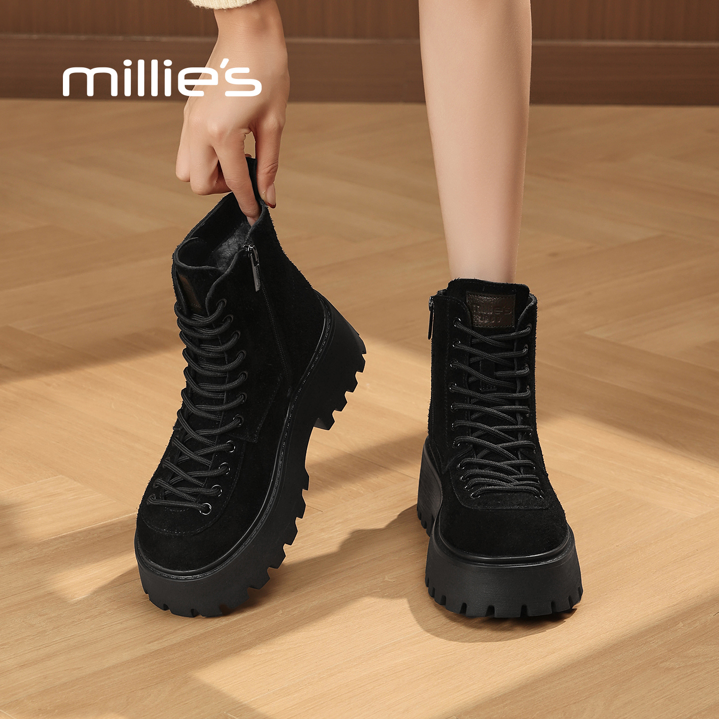 MILLIE'S/妙丽加绒骑士短靴女