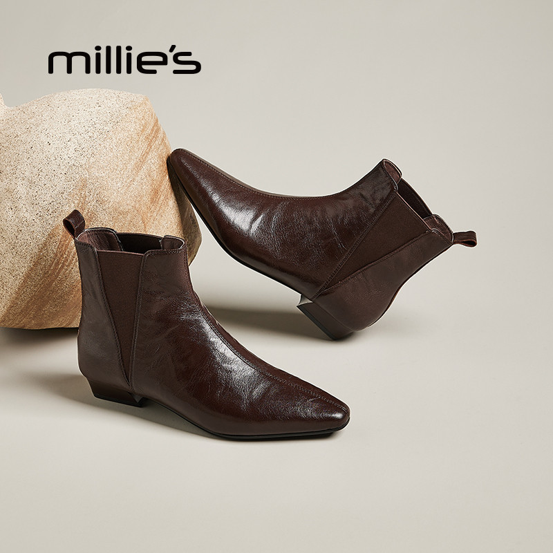 妙丽官方旗舰店2025新款复古风切尔西靴女粗跟短靴女英伦风马丁靴,女鞋,时装靴,淘宝优惠券,粉丝福利购,淘宝优惠卷