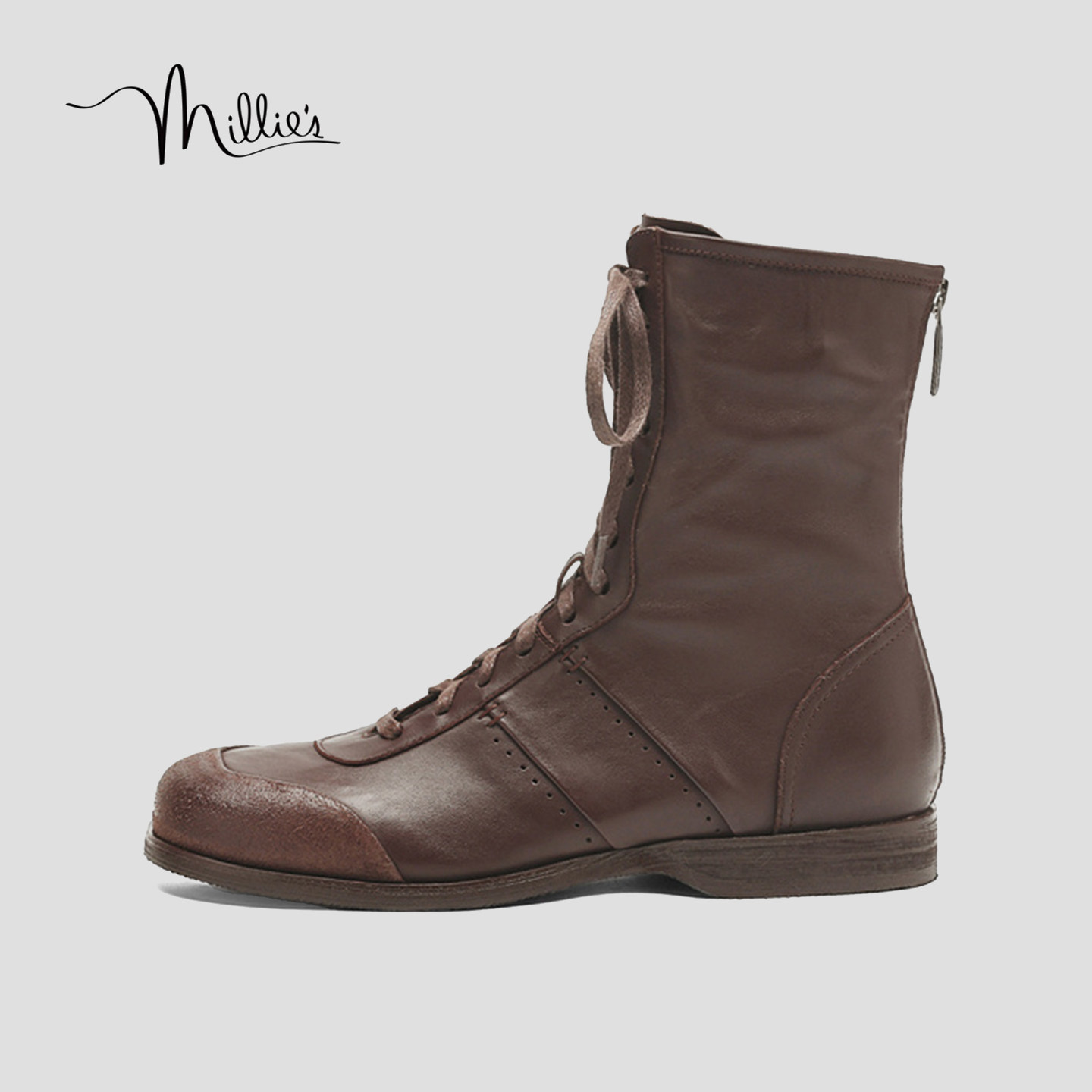MILLIE'S/妙丽美拉德风真皮系带短靴女英伦风马丁靴弹力靴不累脚Q,女鞋,弹力靴/袜靴,淘宝优惠券,粉丝福利购,淘宝优惠卷