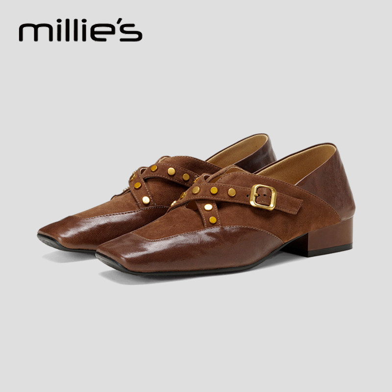 MILLIE'S/妙丽真皮厚底单鞋