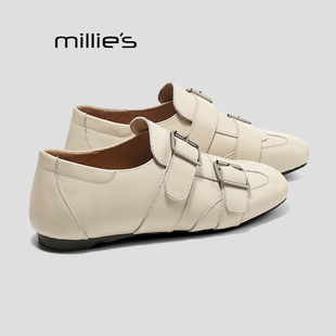 MILLIE'S/妙丽乐福鞋女款春季厚底百搭英伦风JK配裙子黑色小皮鞋Q