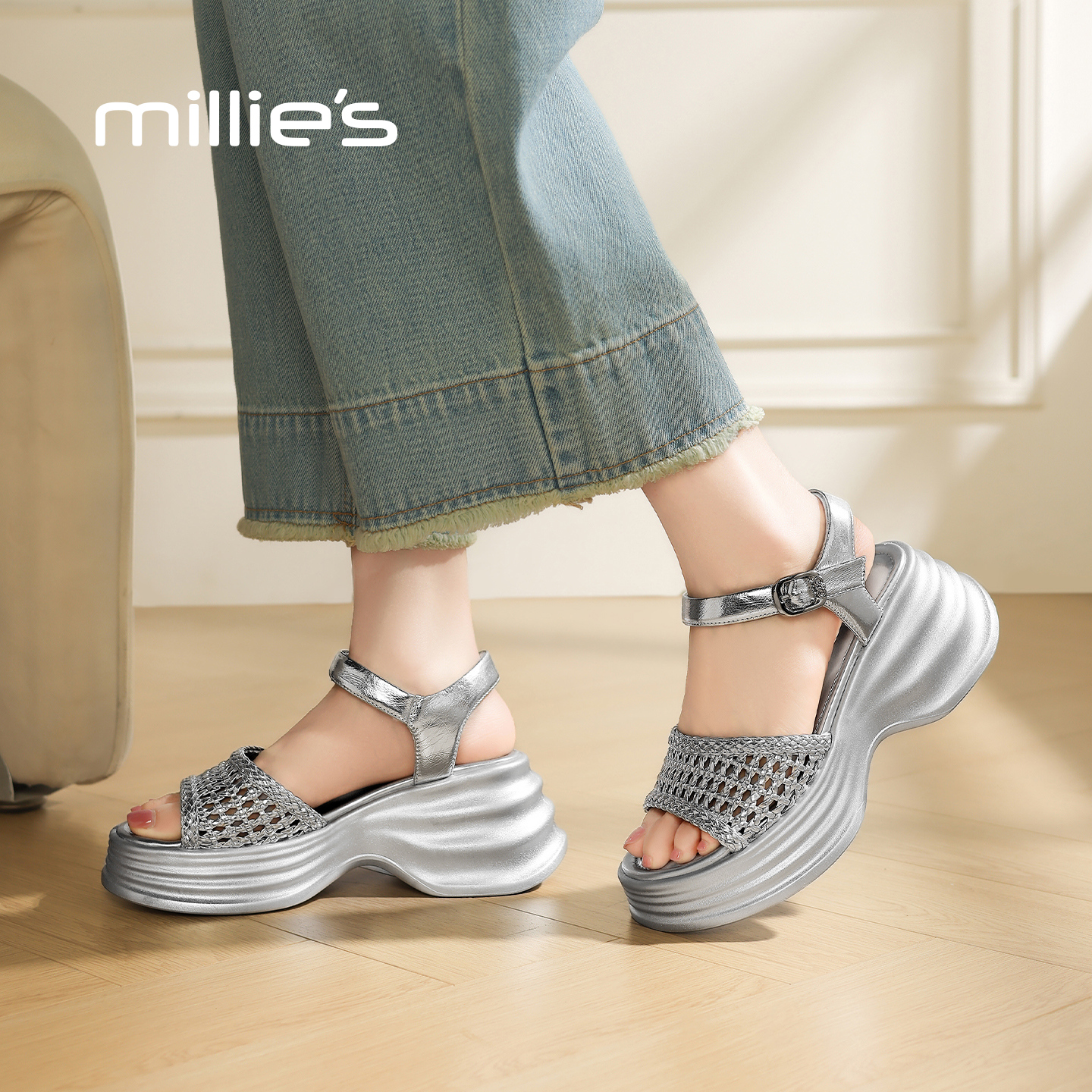 MILLIE'S/妙丽厚底坡跟罗马凉鞋