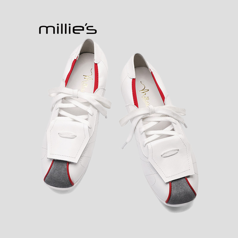 MILLIE'S/妙丽平底舒适单鞋女真皮系带翻盖芭蕾舞风运动德训鞋Q,女鞋,乐福鞋（豆豆鞋）,淘宝优惠券,粉丝福利购,淘宝优惠卷