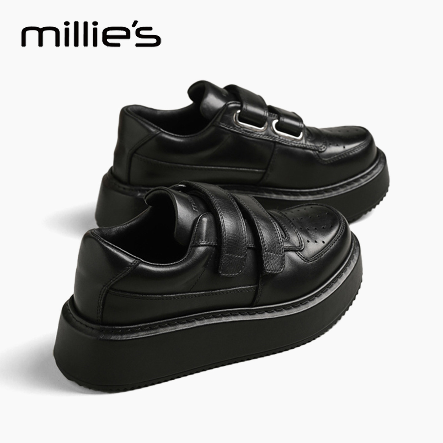 MILLIE'S/妙丽女鞋2025秋季新款单鞋魔术贴休闲板鞋厚底百搭运动H,女鞋,时尚休闲鞋,淘宝优惠券,粉丝福利购,淘宝优惠卷