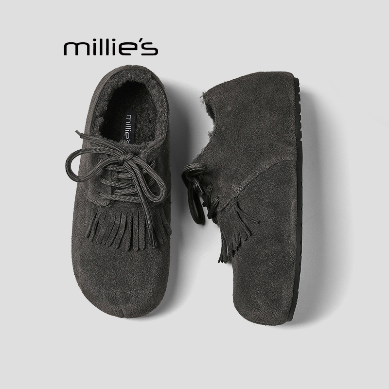 妙丽真皮流苏勃肯鞋女巨好看