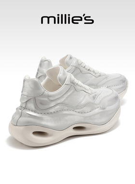 MILLIE'S/妙丽白色厚底老爹鞋女真皮增高时尚休闲鞋运动鞋厚底鞋Q