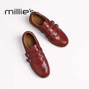 真皮复古休闲运动鞋 妙丽红色芭蕾德训鞋 秋季 女2025新款 MILLIE