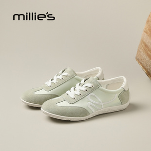 MILLIE'S/妙丽复古德训鞋女绿色拼接系带百搭休闲板鞋舒适运动鞋Q