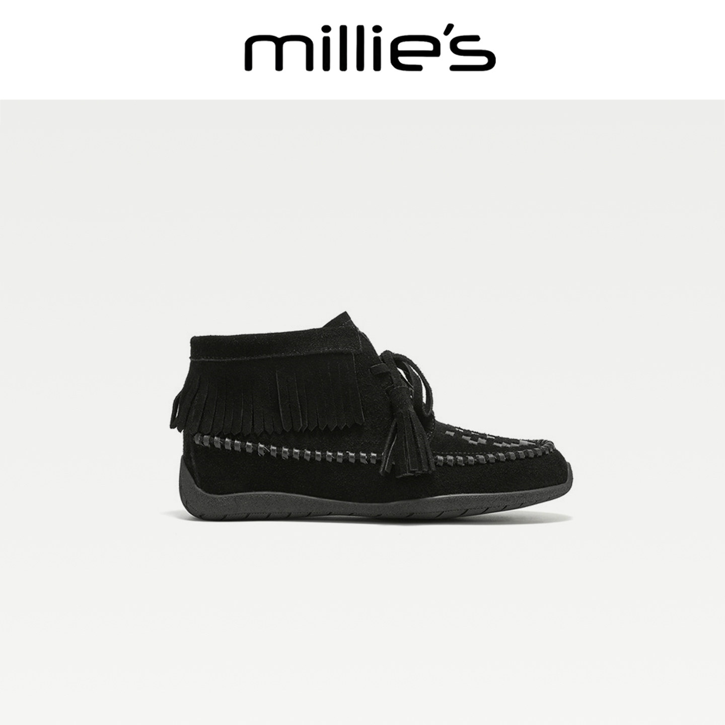 MILLIE'S/妙丽真皮流苏短靴女