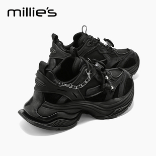 MILLIE'S/妙丽老爹鞋2025新款秋季真皮小白鞋厚底增高休闲运动鞋H