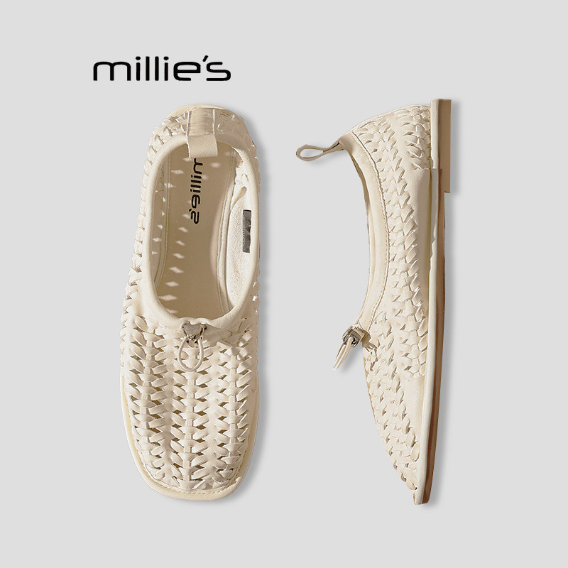 MILLIE'S/妙丽镂空浅口单鞋女巨好看夏季透气休闲鞋一脚蹬凉鞋子P