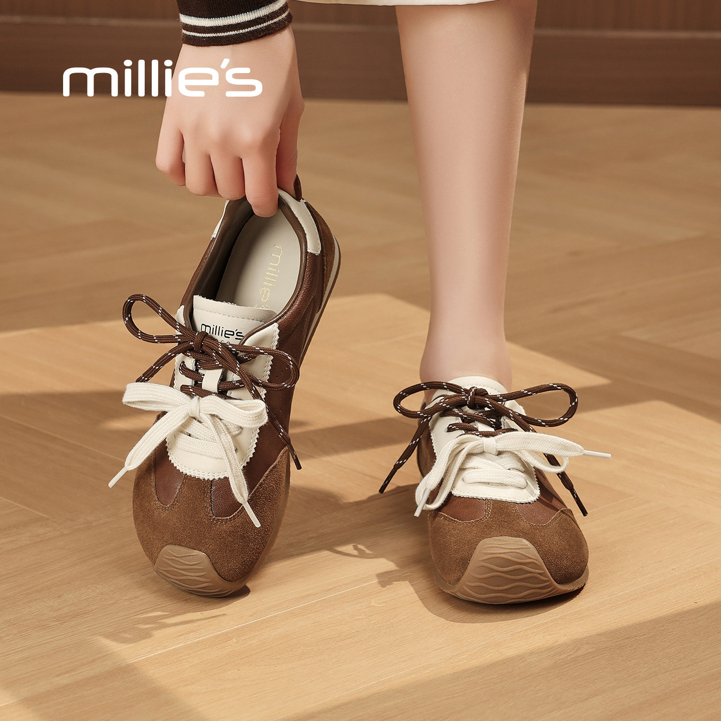 妙丽复古秋冬新款百搭德训鞋女