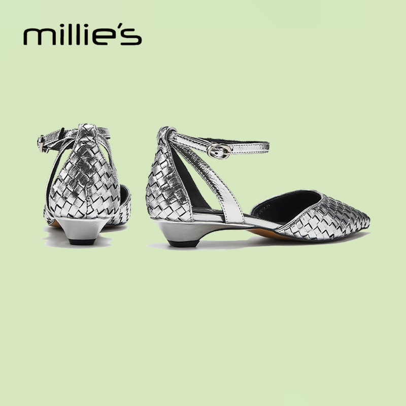 MILLIE'S/妙丽真皮尖头粗跟女