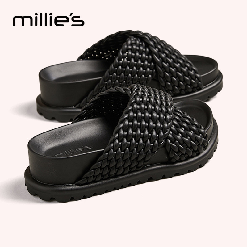 妙丽官方旗舰店慵懒风编织交叉ins凉拖鞋女夏季透气厚底沙滩凉鞋,女鞋,一字带凉鞋,淘宝优惠券,粉丝福利购,淘宝优惠卷
