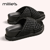 透气厚底沙滩凉鞋 妙丽官方旗舰店慵懒风编织交叉ins凉拖鞋 女夏季
