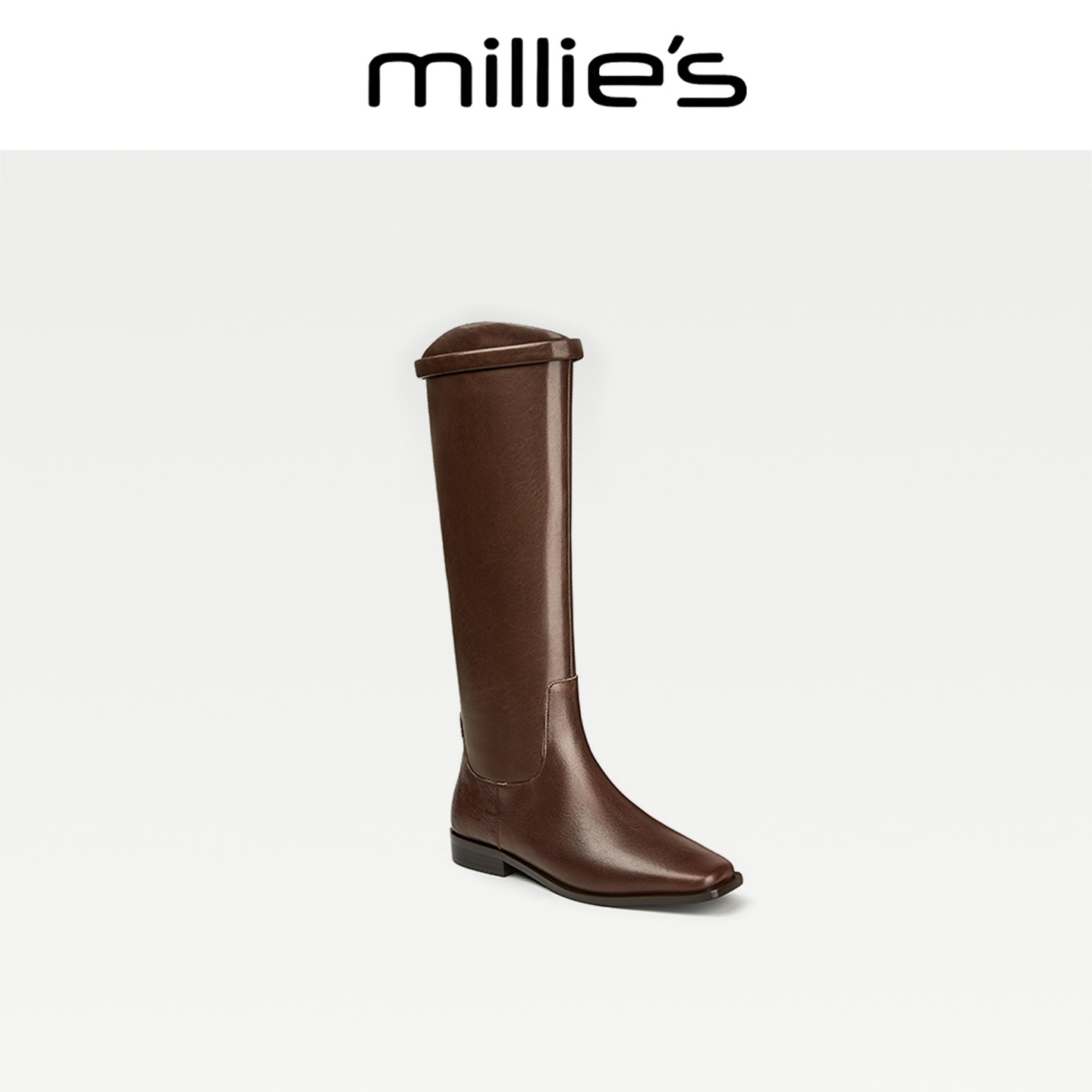 MILLIE'S/妙丽正品新款方头休闲平底斜口马丁靴百搭纯色骑士靴CZ