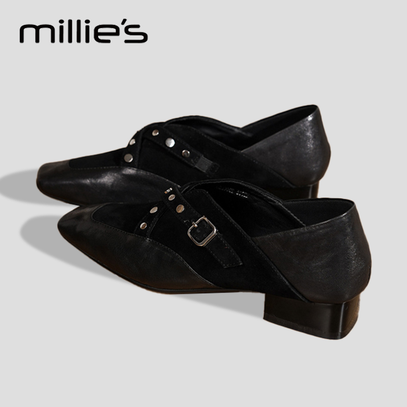 MILLIE'S/妙丽真皮厚底单鞋